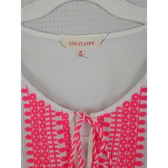 Solitaire ~Woman Size M~ White/Pink Top Sleeveless Embroidered Boho. - Picture 4 of 13